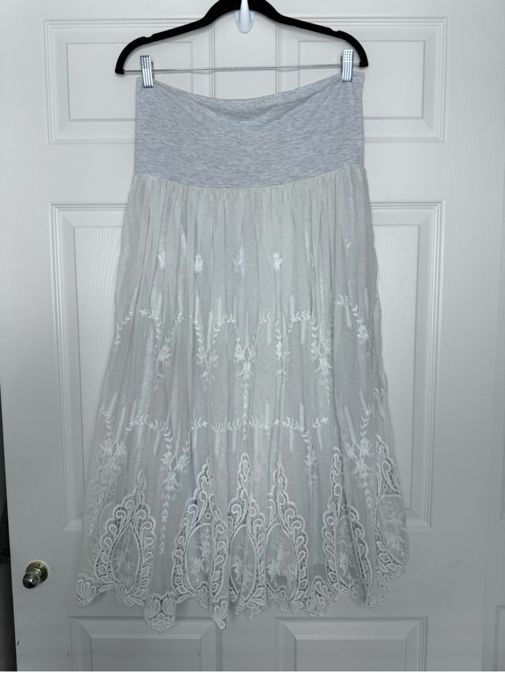 Sundance Embroidered Eyelet Lace Maxi Skirt Cream XL Lined Coquette Boho Prairie - Picture 2 of 11